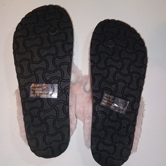 Pink Fuzzy Thong Cork Wedge Sandal - Picture 6 of 7